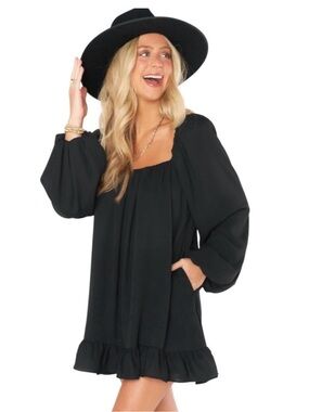 Show me your MuMu- black Square-Neck Ruffle Hem Women’s Dress Top